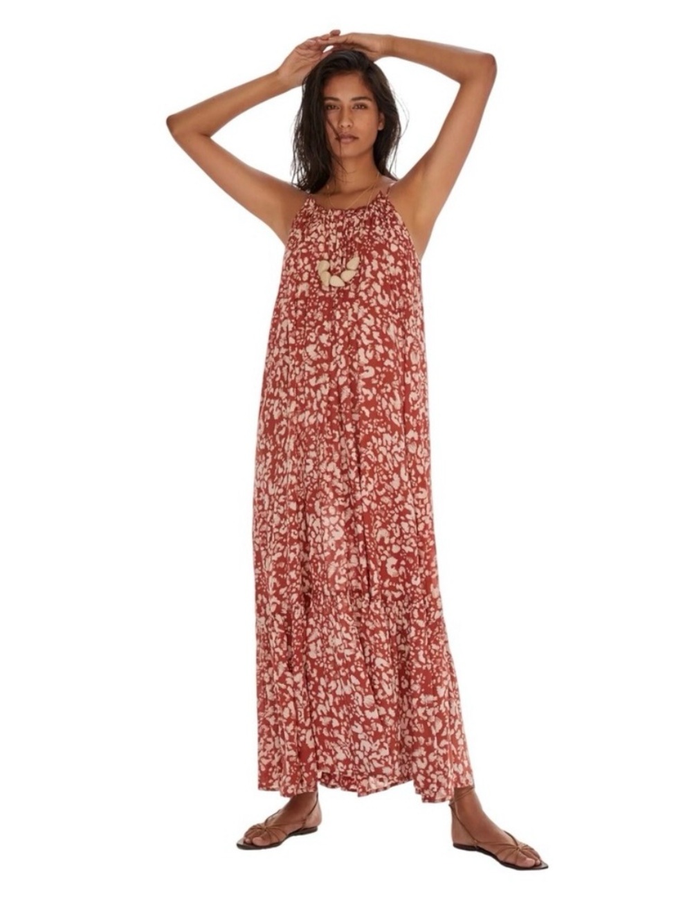 by Anthropologie Low Back Flounced Maxi Lounge Dress Size S